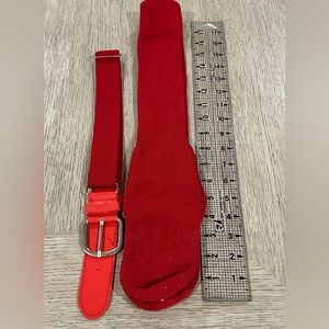 Kids Red Elastic Belt with Silver Buckle & Youth Red Socks.